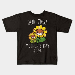 Our First Mother’s Day Together 2024 First Time Mom sunflower Mommy design Kids T-Shirt